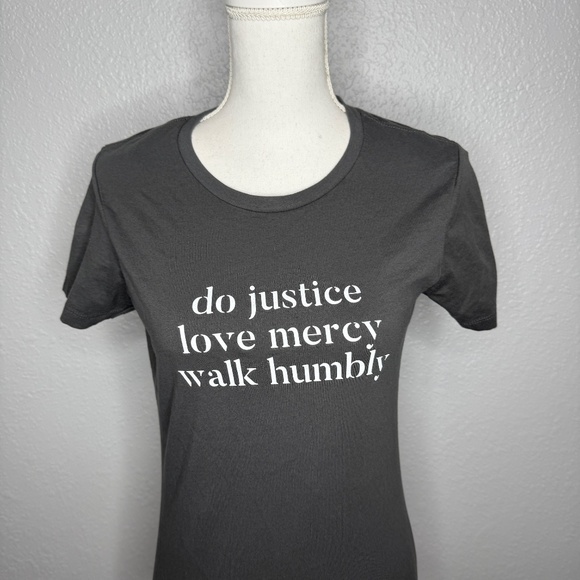 Next Level Apparel Gray T-shirt -do justice love mercy walk humbly  size -cp - Picture 3 of 6